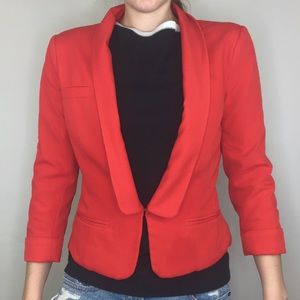 Bardut Orange Blazer Cropped Bodycon Business Open Ruching Lined Fitted Colorful